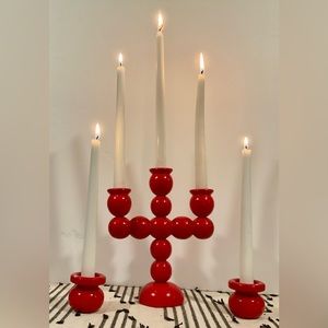 Swedish Red Christmas Candleholders, Vintage, Great Condition. 9”T, 7-1/2”W.